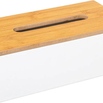 5Five Taschentuchspender/Taschentuchbox – weiß – MDF-Holz – Bambusdeckel – 25 x 13 x 9 cm