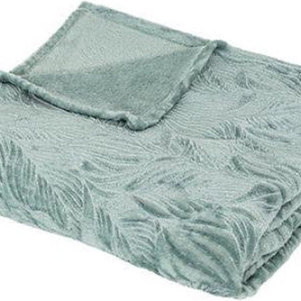 Atmosphera Plaid - Blau - Fleece-Plaid mit Palmblattmuster - Decke - 180x230cm