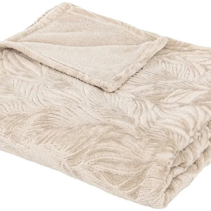 Atmosphera Plaid - Beige - Fleecedecke mit Palmblattmuster - Decke - 180x230cm