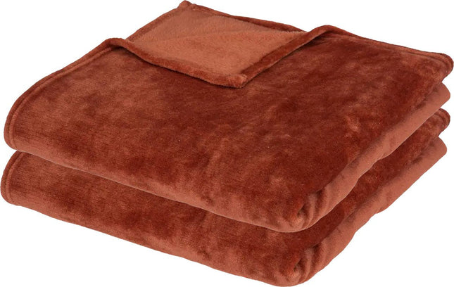 Atmosphera fleece deken/fleeceplaid - 2x - terracotta - 130 x 180 cm - polyester - Bankdeken