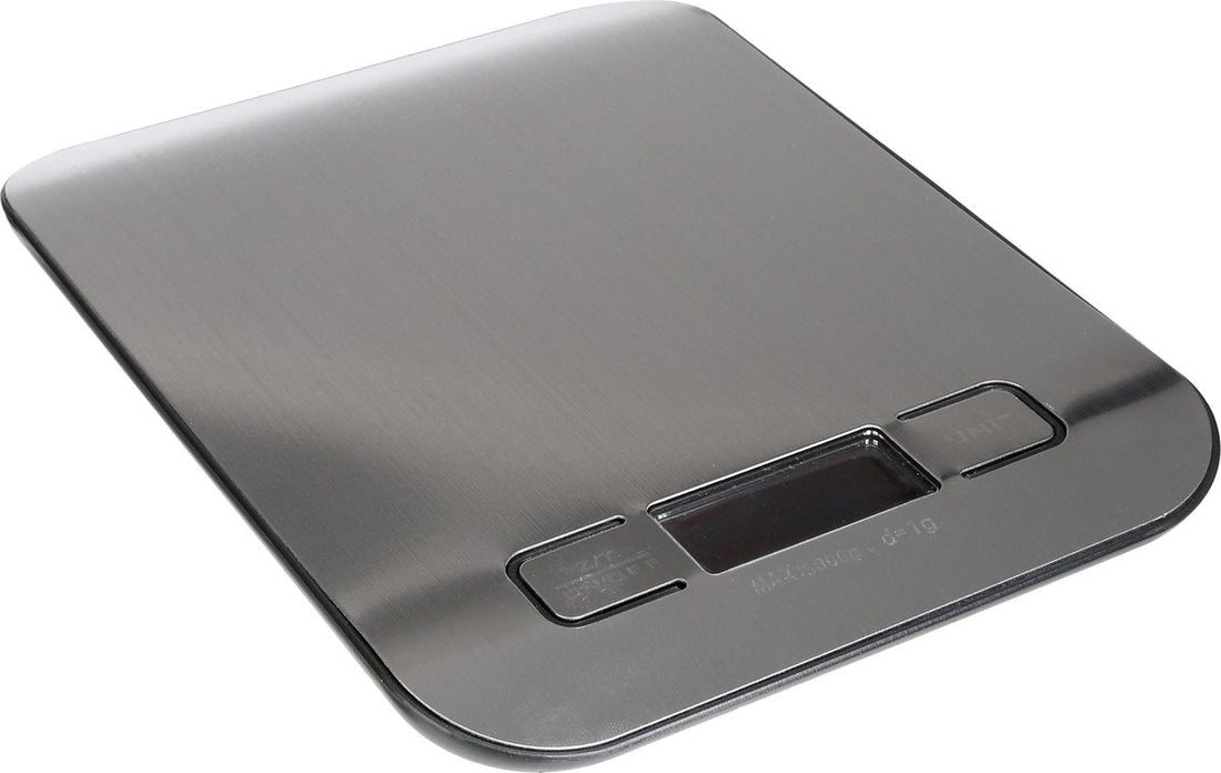 Digitale keukenweegschaal RVS zwart – tot 5 kg, met tarrafunctie, 17 x 13 cm