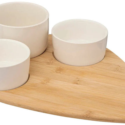 5Five Servierplatte Bambus – mit 4x luxuriösen Schalen – 35 x 24 cm – Tapas- und Saucenschalen – weiß