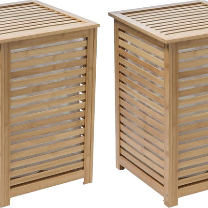 5Five Wäschekorb Bambus - 2er Set - Mit Wäschesack - 50 Liter - 40 x 38 x 58 cm - mit Deckel