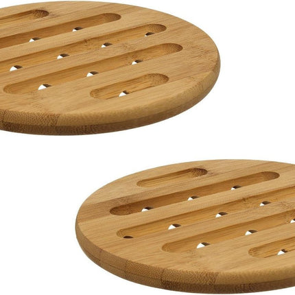 Secret de Gourmet Topfuntersetzer - 2x - rund - braun - D18 cm - aus Bambus - Topfuntersetzer