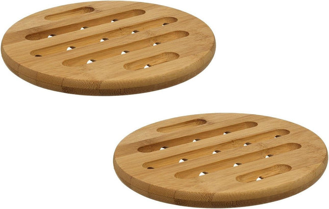 Secret de Gourmet Topfuntersetzer - 2x - rund - braun - D18 cm - aus Bambus - Topfuntersetzer