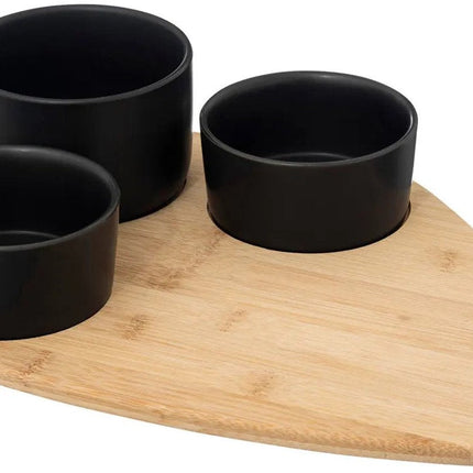5Five Servierplatte Bambus – mit 4x luxuriösen Schälchen – 35 x 24 cm – Tapas- und Saucenschälchen – schwarz