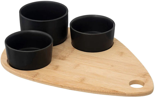 5Five Servierplatte Bambus – mit 4x luxuriösen Schälchen – 35 x 24 cm – Tapas- und Saucenschälchen – schwarz