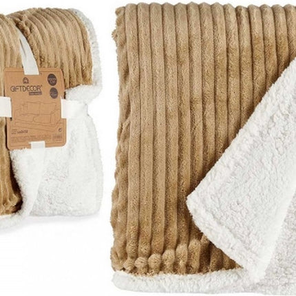 Plaid - Corduroy dekken - Fluweel zacht - Extra zacht dekken - Lichtbruin en wit - 150 x 200 cm