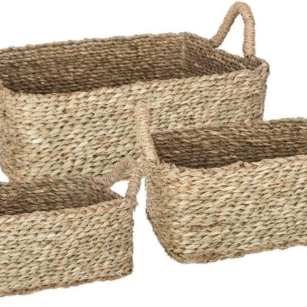 Set van drie rechthoekige decoratieve manden met handvatten, 3 maten