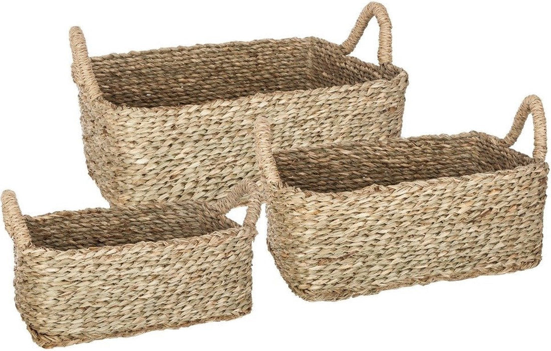Lot de trois paniers décoratifs rectangulaires avec poignées, 3 tailles