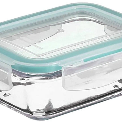 Set van 2 Kristalglas Lunchboxen – 800 ml Vershoudbakjes met Lichtblauw Randje – Glazen Lunchbox voor Salade, Maaltijden of Meal Prep – 18,5 x 12,5 x 6 cm
