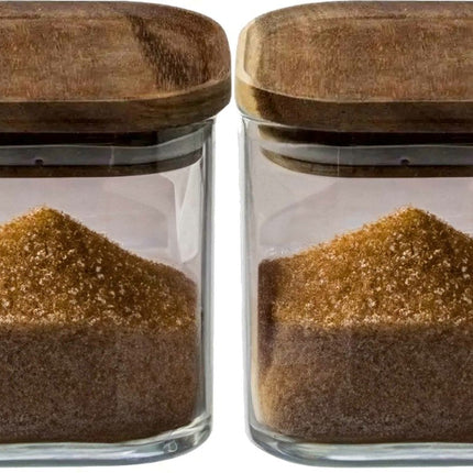 5Five Vorratsdose Lebensmittel - 2er-Set - Glas mit Akazienholzdeckel - 600 ml - mit luftdichtem Deckel