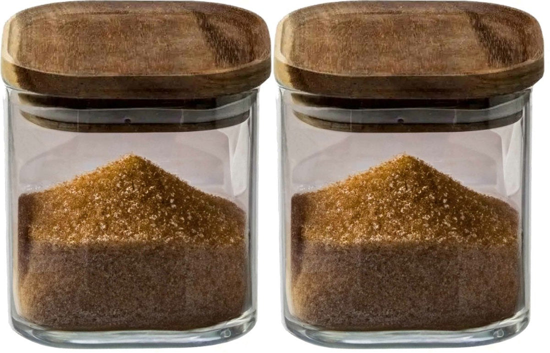 5Five voorraadpot van glas met acacia houten deksel – set van 2, 600 ml