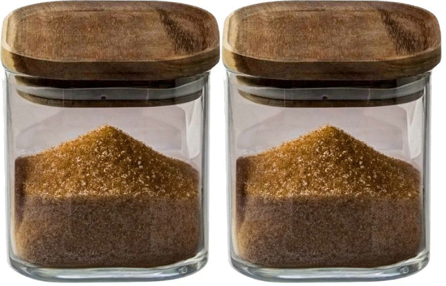 5Five Voorraadpot voedsel - 2x stuks - glas met acacia houten deksel - 600 ml - met luchtdichte deksel
