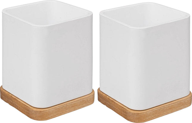 5Five Zahnbürstenhalter/Organizer - 2 Stück - weiß - 10 x 8 cm - Bambus - Zahnbürstenbecher