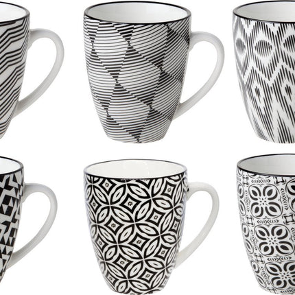 Cosy & Trendy Tassen/Becher Nikko - 12er-Set - schwarz/weiß - 19 cl - Kaffeetassen - Teetassen - Kaffee-/Teebecher