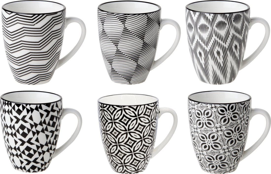Cosy & Trendy Tasses/mugs Nikko - lot de 12 pièces - noir/blanc - 19 cl - tasses à café - tasses à thé - tasses à café/thé