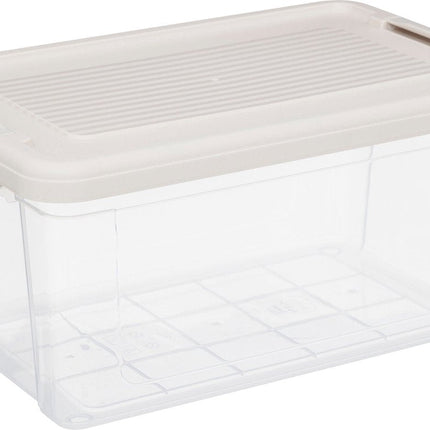 5Five Tide'n Box Stapelbare opbergbox met deksel - Set van 3 stuks - 9L - 35x23x17cm - Transparant - Beige