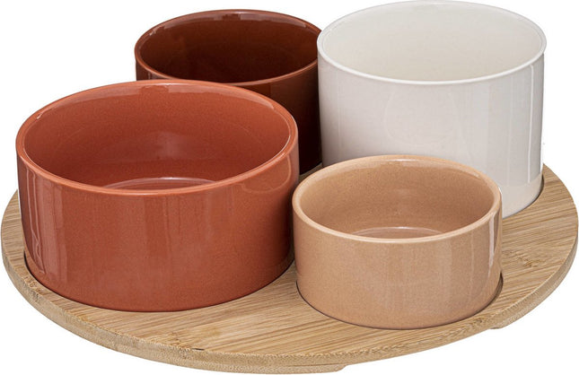 Snack-Servierset, Bambus-Tablett, 5-teilig