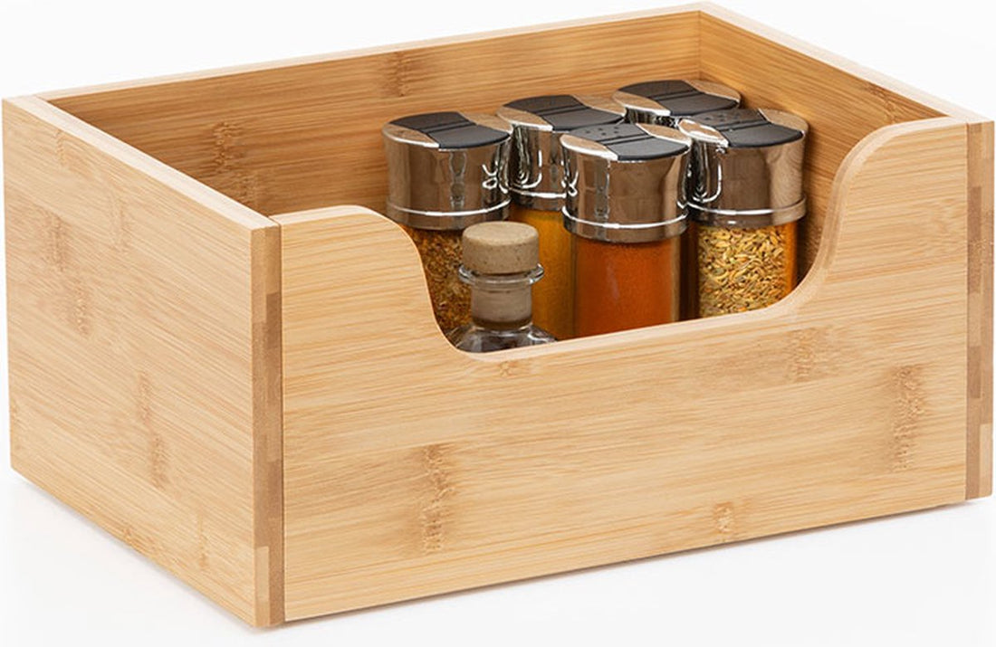 5Five Stackable bamboo storage unit with open compartment low - Stackable & Sustainable