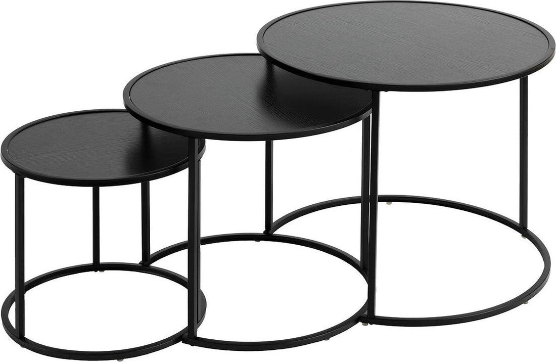 Atmosphera Noah ronde bijzettafels, set van 3 – zwart, staal en MDF