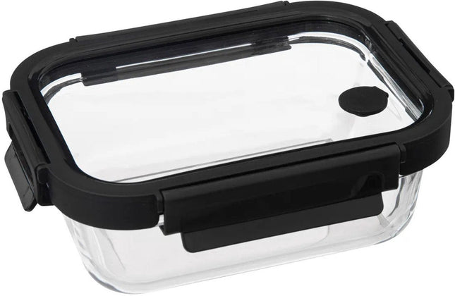 5Five Vershoudbakje met deksel - glas - luchtdicht - met clips - 19 x 14 x 7 cm - 500 ml - zwart/transparant