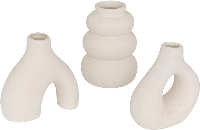 Atmosphera Iora Keramische Vazen - Set van 3 stuks - Beige