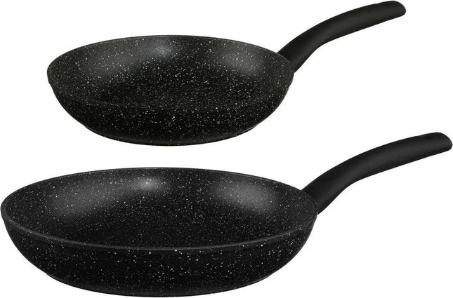 Secret de Gourmet - Koekenpannen set 2x - Alle kookplaat/warmtebronnen - Zwart - Dia 24 en 28 cm