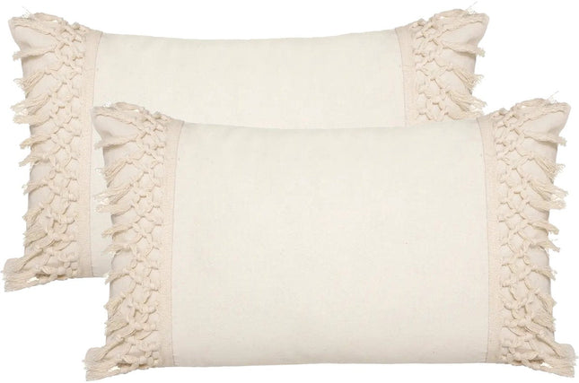 Atmosphera Dekokissen Makramee Ibiza für drinnen - 2x - Cremeweiß - 30 x 50 cm - Baumwolle/Polyester