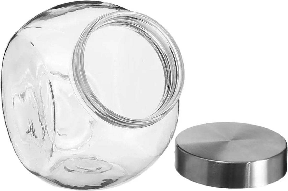 5Five Bocal de conservation avec couvercle en inox - 2x - 1,5L - verre - bonbonnière - conservation alimentaire - fermeture hermétique