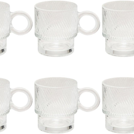 Set van 6 Transparante Glas Mokken - 30 cl - Vaatwasserbestendig - Ideaal voor Koffie, Thee en Meer
