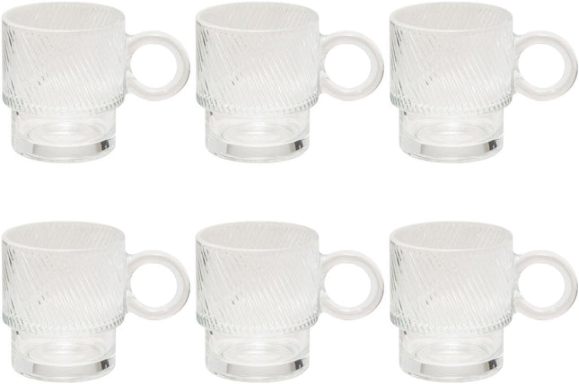 Set van 6 Transparante Glas Mokken - 30 cl - Vaatwasserbestendig - Ideaal voor Koffie, Thee en Meer