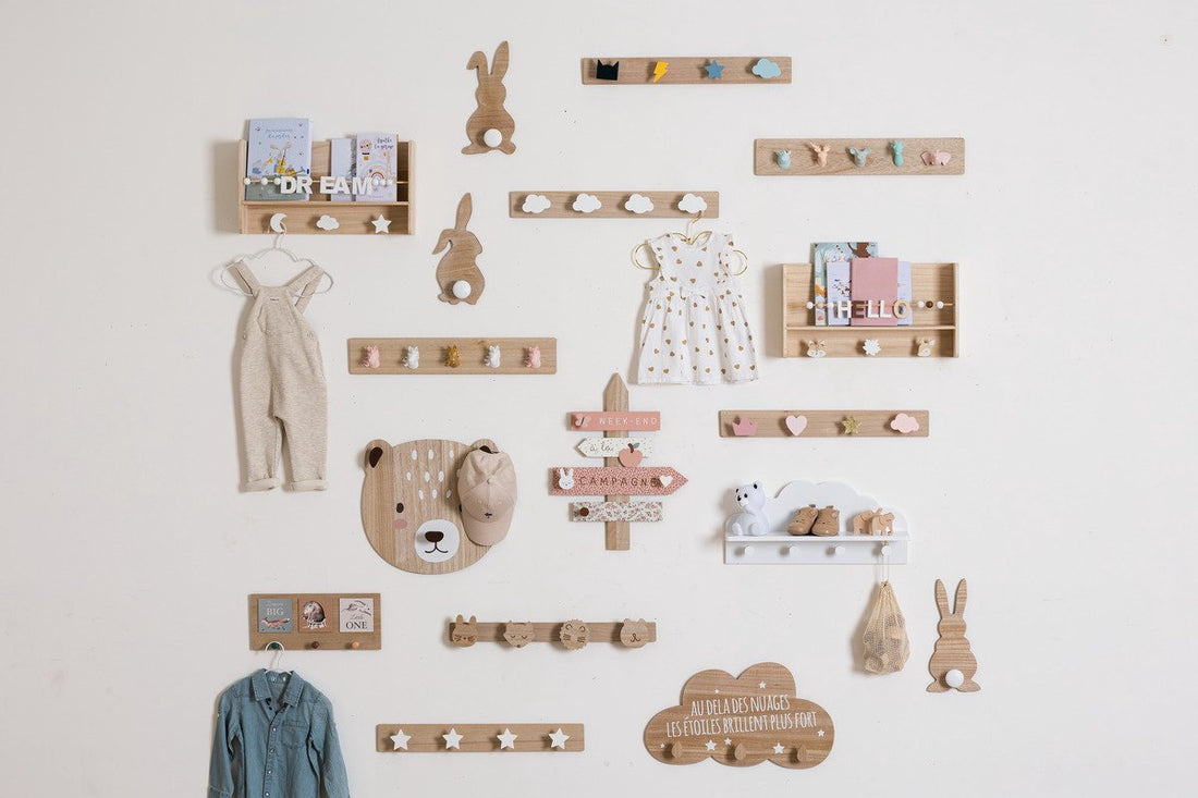 Atmosphera Kids patère nuage - blanc / bois - 4 crochets - Chambre d'enfant