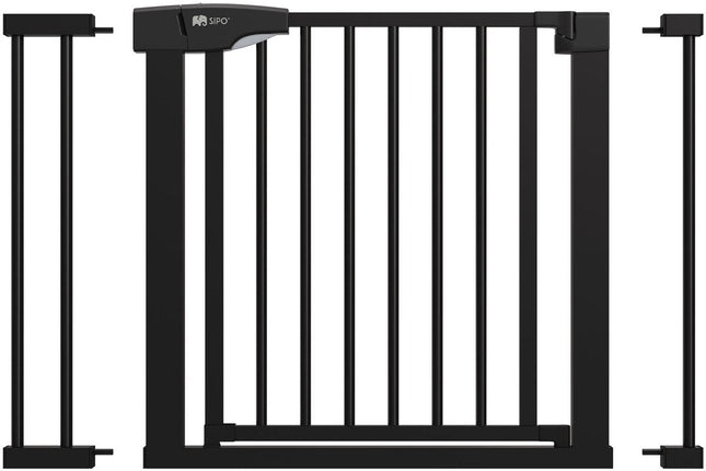 Baby Safety Gate Black 75-103 cm Wide - Stair Gate with Auto-Close and Pressure Mount - Safety Barrier 80 cm High - Sipo