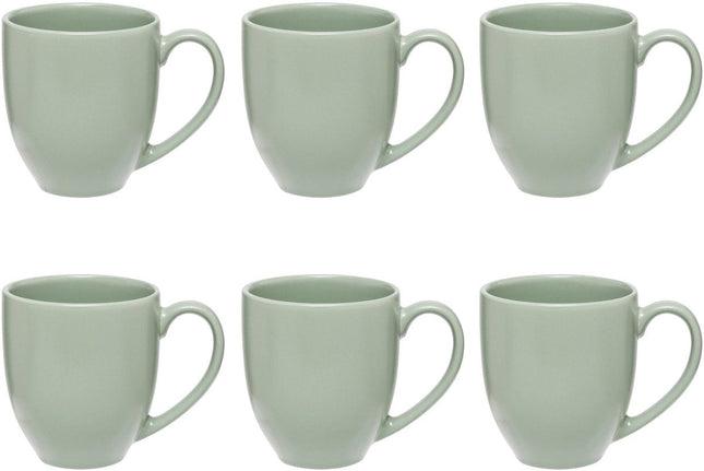 Olijfgroene Keramieke Mokken Set van 6 - 48 cl - Stoneware Mokken met Oor - Geschikt voor Thee, Koffie en Meer