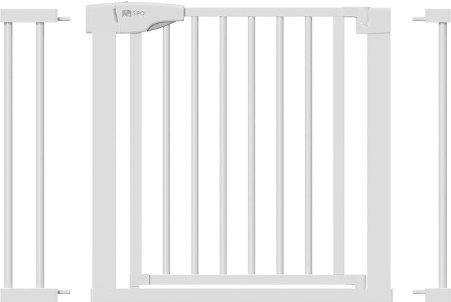 Baby-Schutzgitter Weiß 75-103 cm breit - Treppenschutzgitter mit automatischem Verschluss und Klemmbefestigung - Schutzgitter 80 cm hoch - Sipo