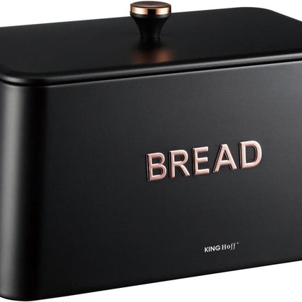 KINGHOFF Brotkasten - Brotdose Metall - Matt Schwarz - 35x23x21 cm - Lüftungslöcher - Hygienisch & Leicht zu Reinigen - Brotbehälter
