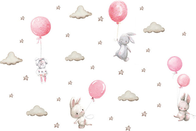 Wandtattoo Ballons - Rosa - Selbstklebender Wandaufkleber für Kinderzimmer - 76x115 cm - Dekoration mit Heißluftballons für Mädchenzimmer