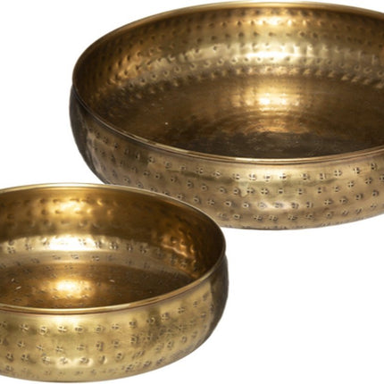 Schalenset, 2 Stück, goldfarbenes bearbeitet Metall, Ø 30,5 cm und 20 cm