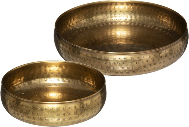 Schalenset, 2 Stück, goldfarbenes bearbeitet Metall, Ø 30,5 cm und 20 cm