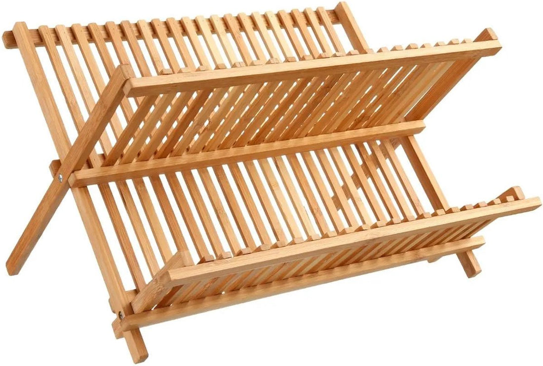 2-tier bamboo dish drying rack brown 42 x 33 cm - Dishwashing