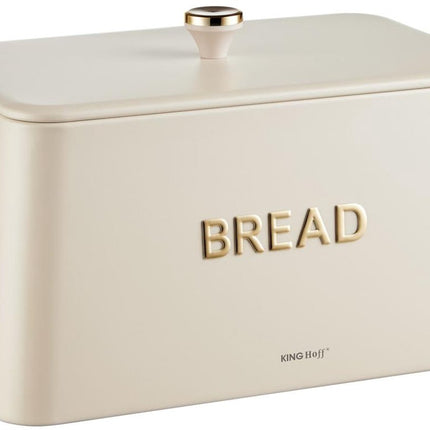 KINGHOFF Brotkasten - Brotdose - 35x23x21 cm - Beige mit Golddetails - Metall & Bambus - Hygienisch & leicht zu reinigen - Brotbak