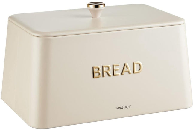 KINGHOFF Brotkasten - Brotdose - 35x23x21 cm - Beige mit Golddetails - Metall & Bambus - Hygienisch & leicht zu reinigen - Brotbak