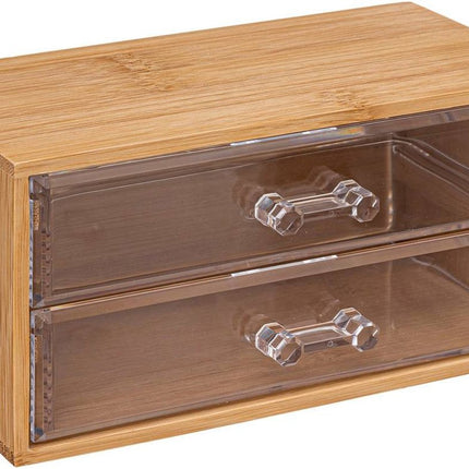 5Five bureau organizer - 2 lades - 19 x 12 cm - bamboe/kunststof - kantoor/hobby opbergen