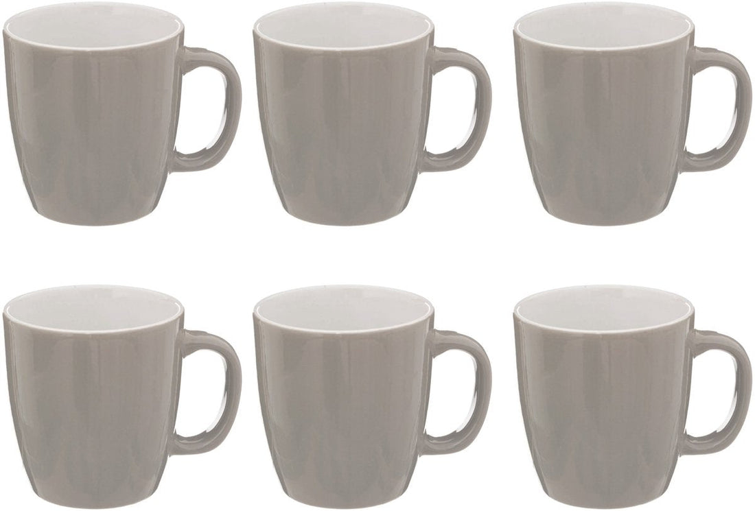 Colorama koffiekopjes met oor – set van 6 grijze ronde mokken, 18 cl