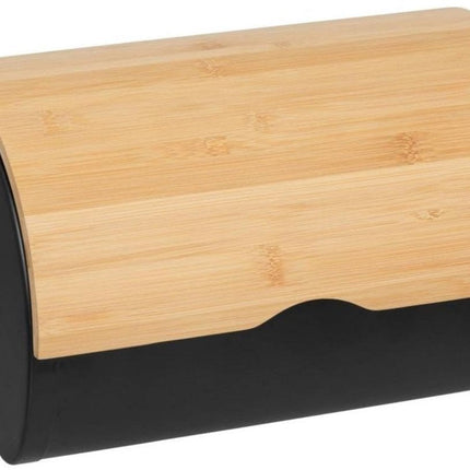 5Five Brotkasten mit Klappe/Deckel - Bambusholz/Metall - 32 x 20 x 24 cm - schwarz/natur - Brotdosen