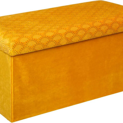 Atmosphera Pouf/Hocker Royal - Faltbare Sitzaufbewahrungsbox - Samt Ockergelb - 76 x 38 x 38 cm - MDF/Polyester - 120 Liter Fassungsvermögen
