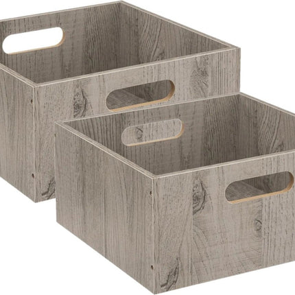 5five Aufbewahrungskorb/Schrankkorb aus Holz - 2er-Set - Grau - 14 Liter - 31 x 31 x 15 cm - Aufbewahrungsboxen - Regalkörbe
