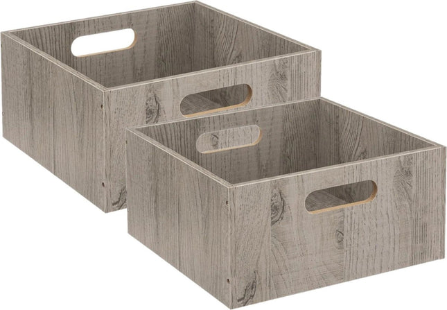 5five Aufbewahrungskorb/Schrankkorb aus Holz - 2er-Set - Grau - 14 Liter - 31 x 31 x 15 cm - Aufbewahrungsboxen - Regalkörbe