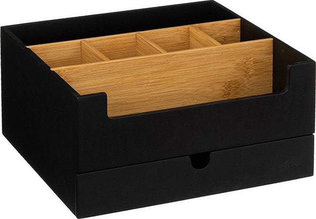 Five Make up organizer - zwart - 26 x 24 x 13 cm - bamboe hout - pennenbakje / bureau